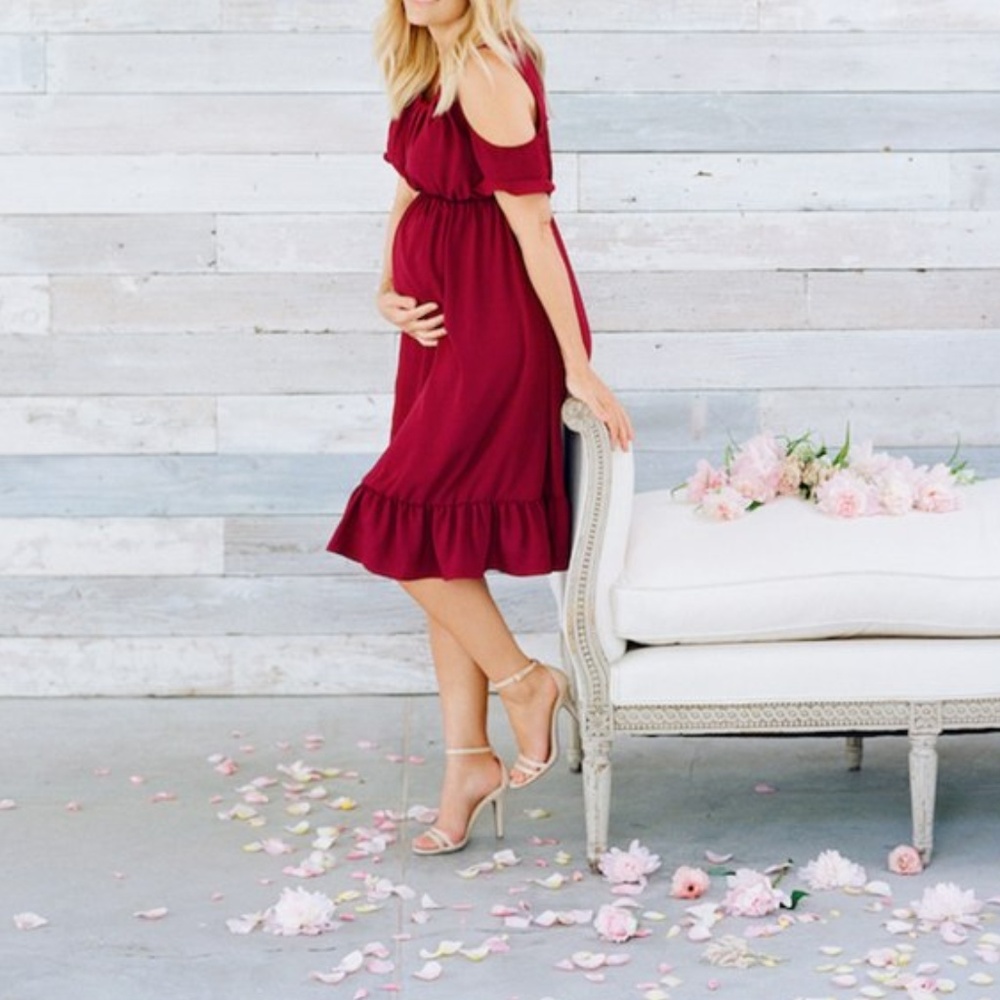 Lauren Conrad Burgundy Maternity Dress